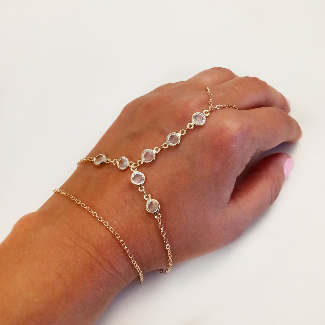 Gold tone clear crystals finger hand bracelet (1 of 3)