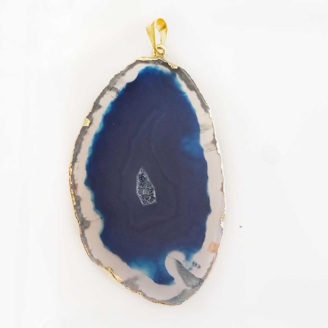 Gold tone Navy Blue Agate free shape slice pendant (1 of 4)