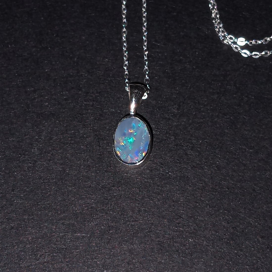 Sterling silver oval shape Australian boulder opal doublet pendant and chain necklace (1 of 4)