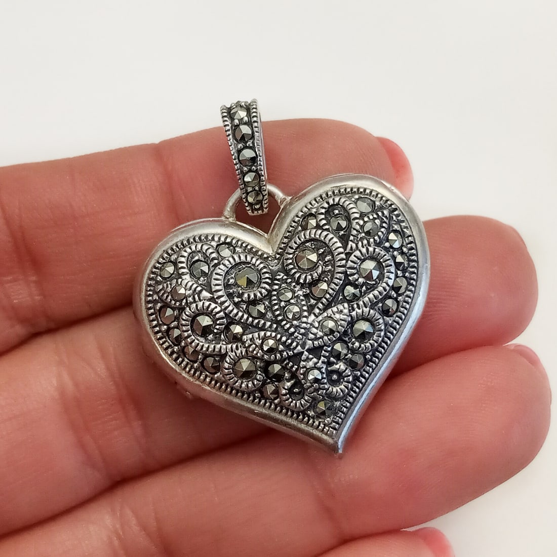 JUDITH JACK 925 silver marcasites Heart locket pendant (1 of 5)