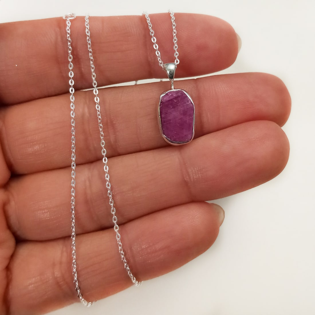 Sterling silver free shape rough cut Ruby slice pendant and chain necklace (1 of 4)