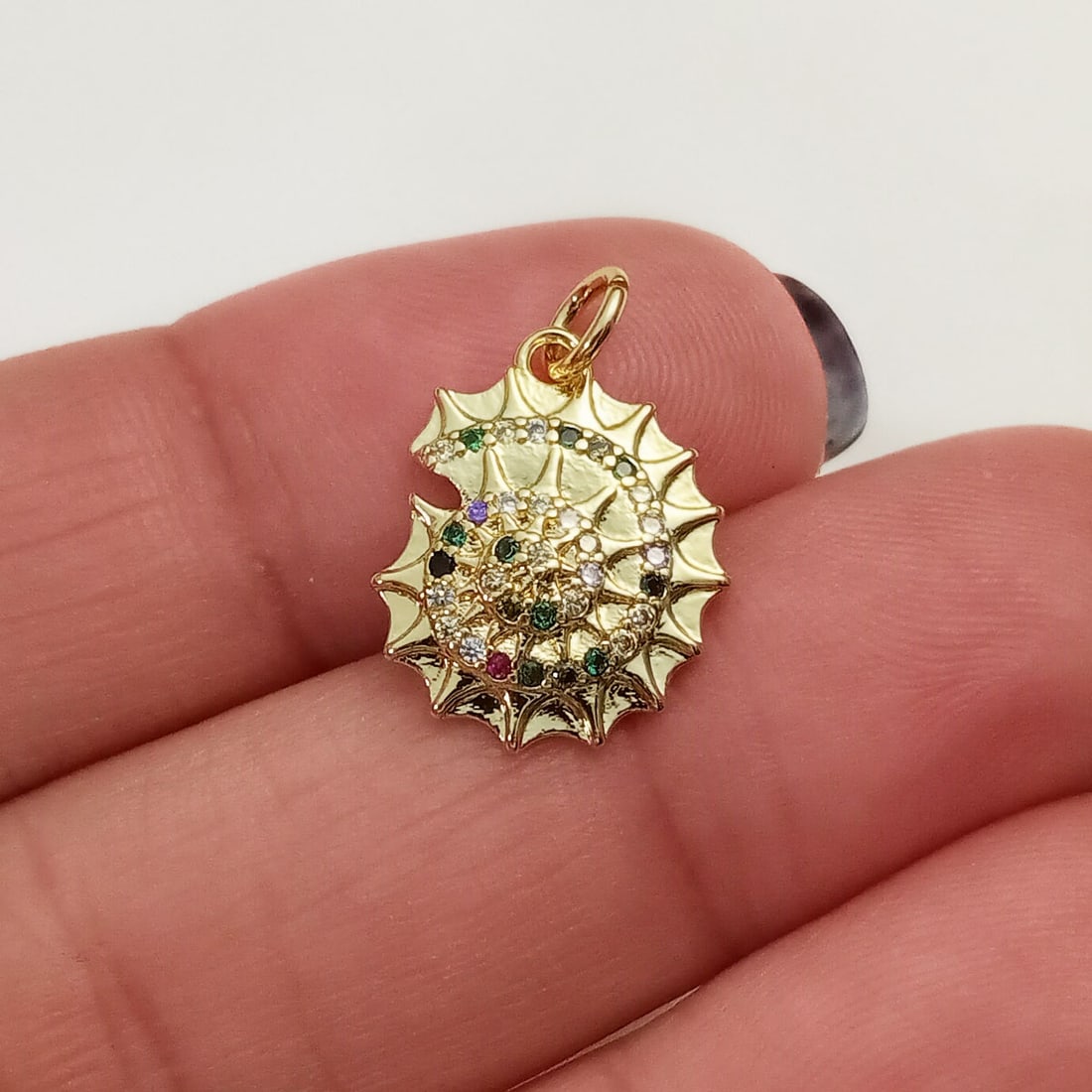 Gold tone multi color CZ Shell small pendant charm (1 of 3)