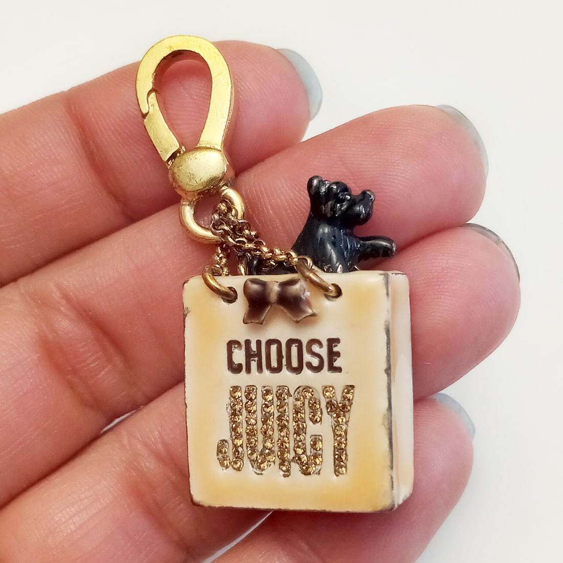 Juicy Couture Enamel Peach And Black Dog In A Bag Charm