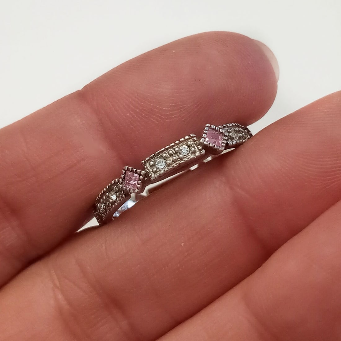 AVON Sterling silver pink clear rhinestones ring 9 1/4 (1 of 5)