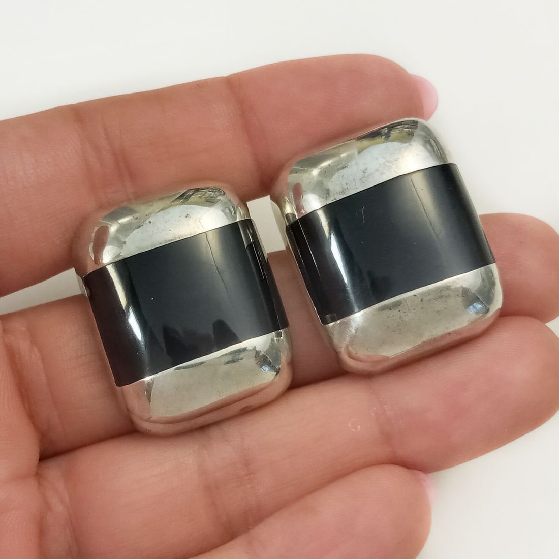Vintage sterling silver black enamel earrings (1 of 3)