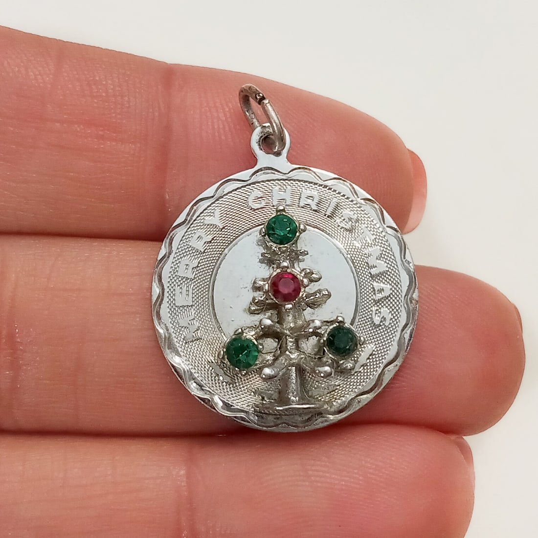 Sterling silver Merry Christmas medallion charm (1 of 3)