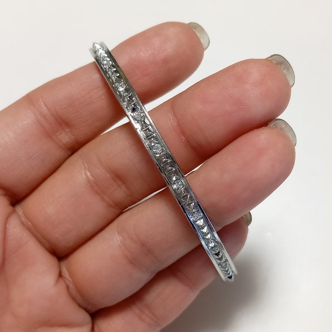 ANN TAYLOR LOFT Silver tone clear rhinestones bangle bracelet, signed (1 of 4)