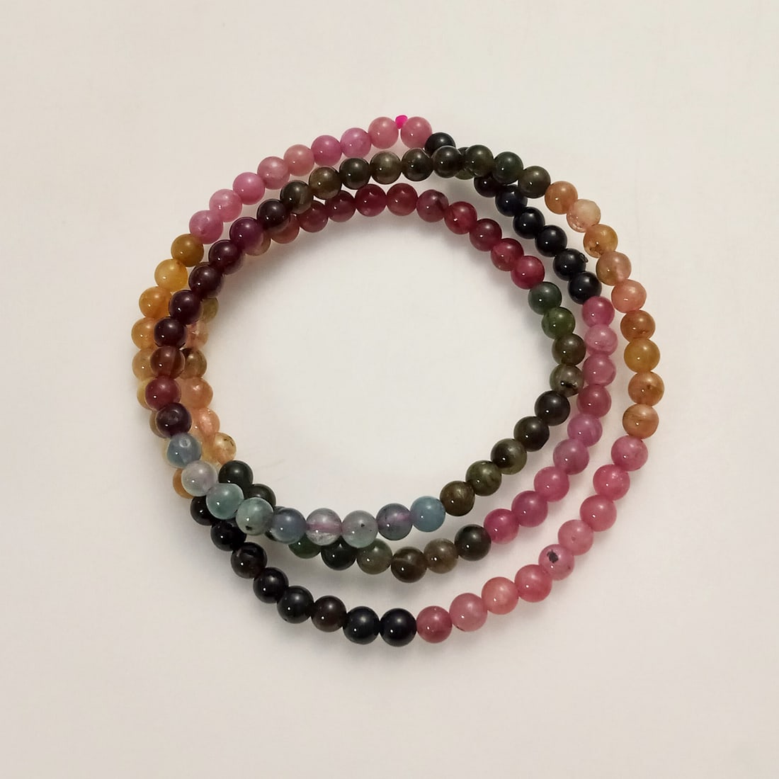 5 mm round shape multicolor Tourmaline beads triple wrap stretch bracelet (1 of 2)