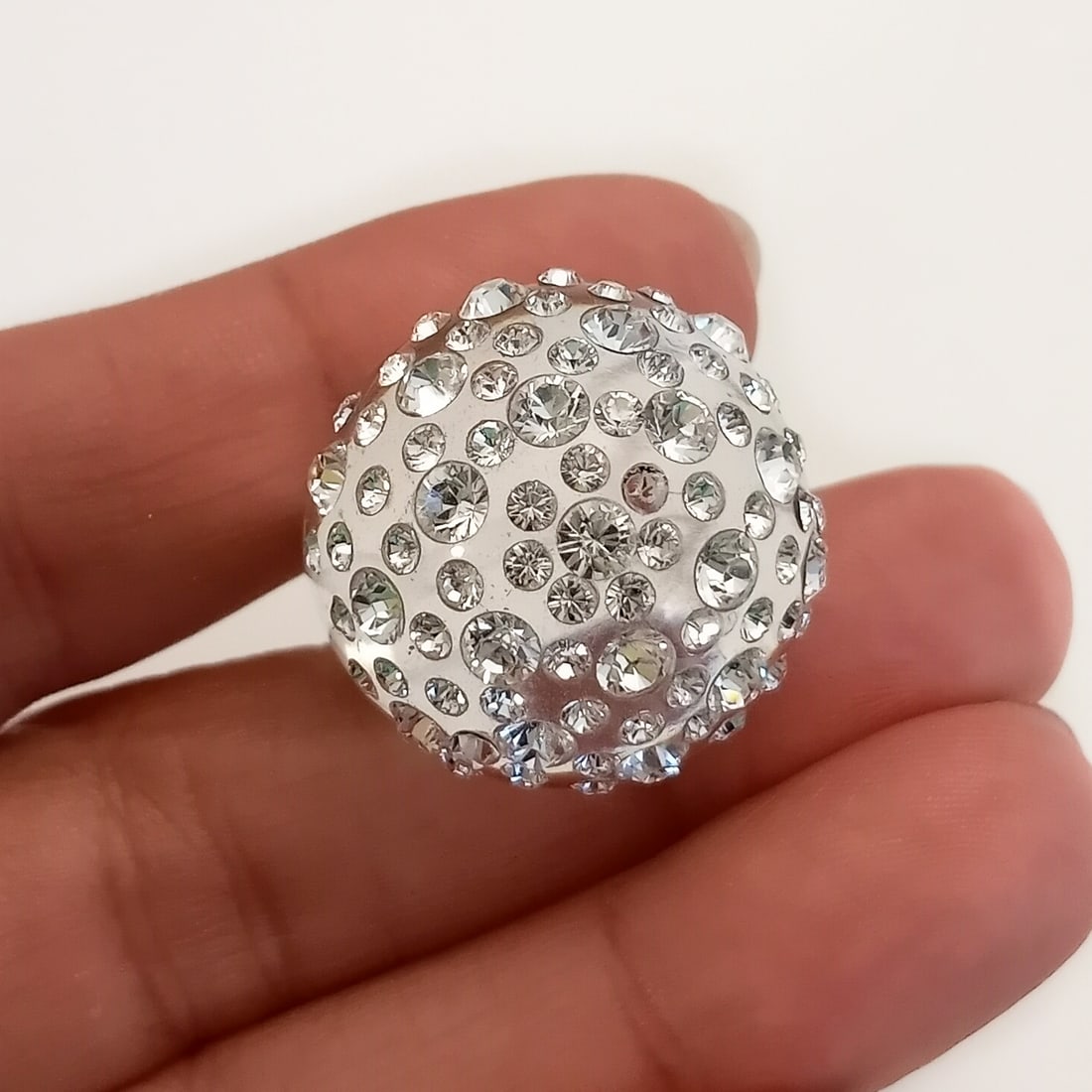 Clear acrylic dome shape ring with clear rhinestones, size 9 (1 of 6)