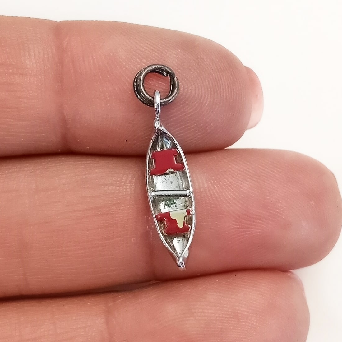 Sterling silver red enamel Canoe Boat charm (1 of 4)