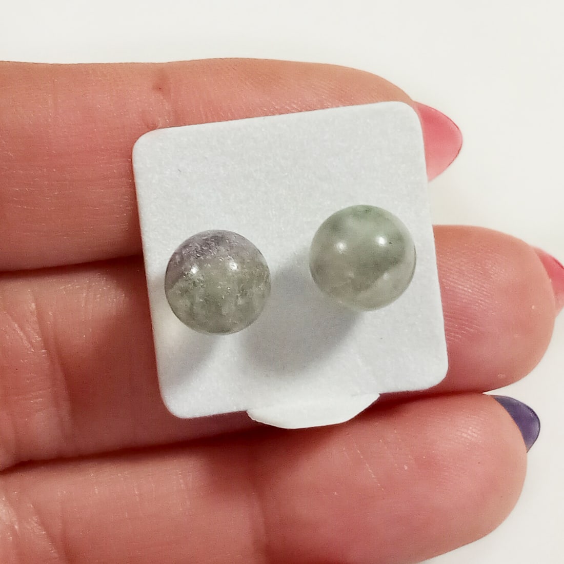 8 mm Round Fluorite beads silver tone stud earrings (1 of 3)