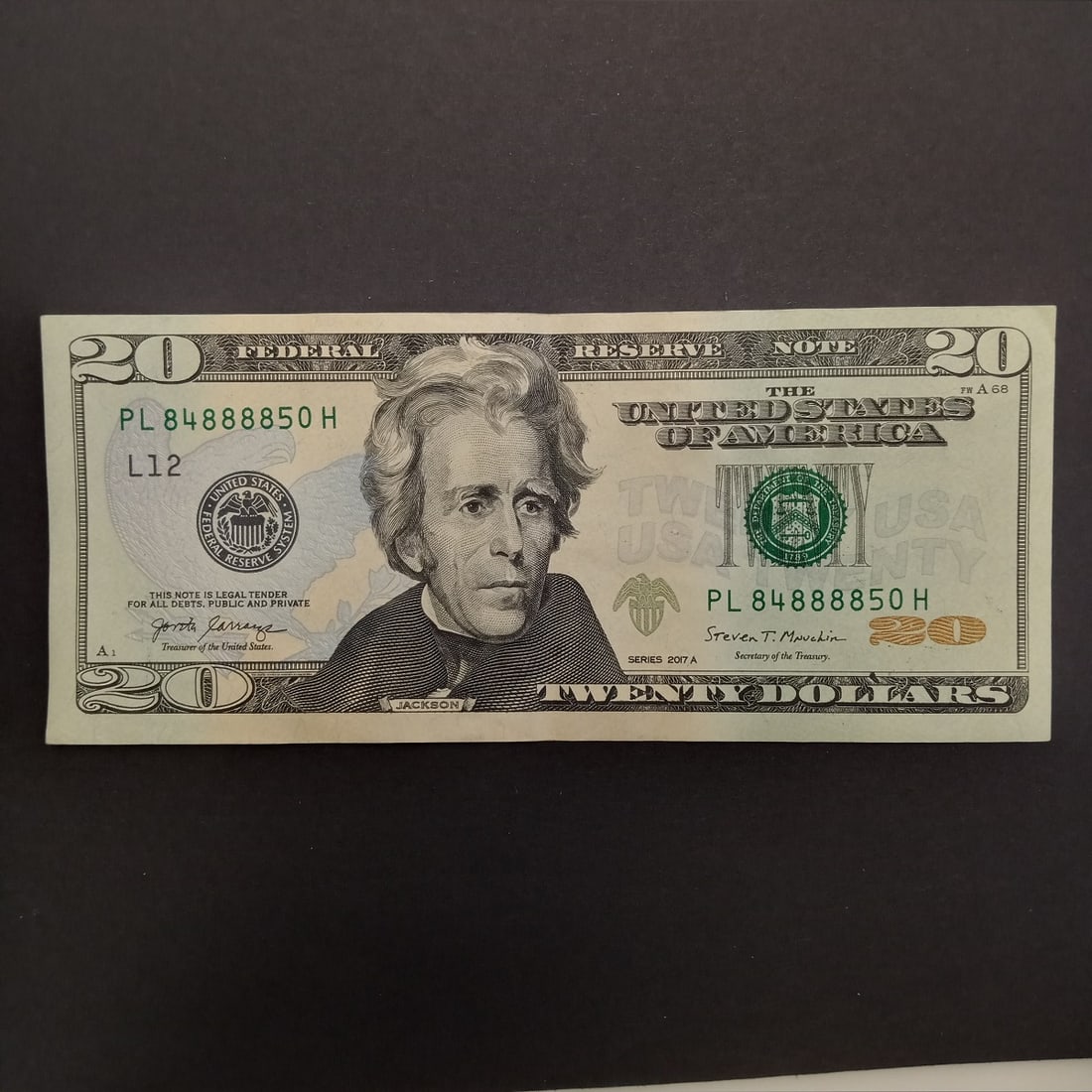 Collectible US Federal reserve 2017A Twenty dollar $20 bill with repeating numbers (1 of 2)