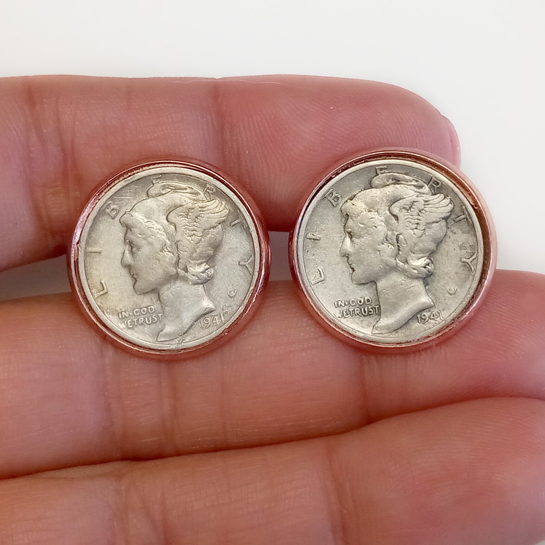 Silver Mercury Dime 1941 coin rose gold tone cufflinks (1 of 6)