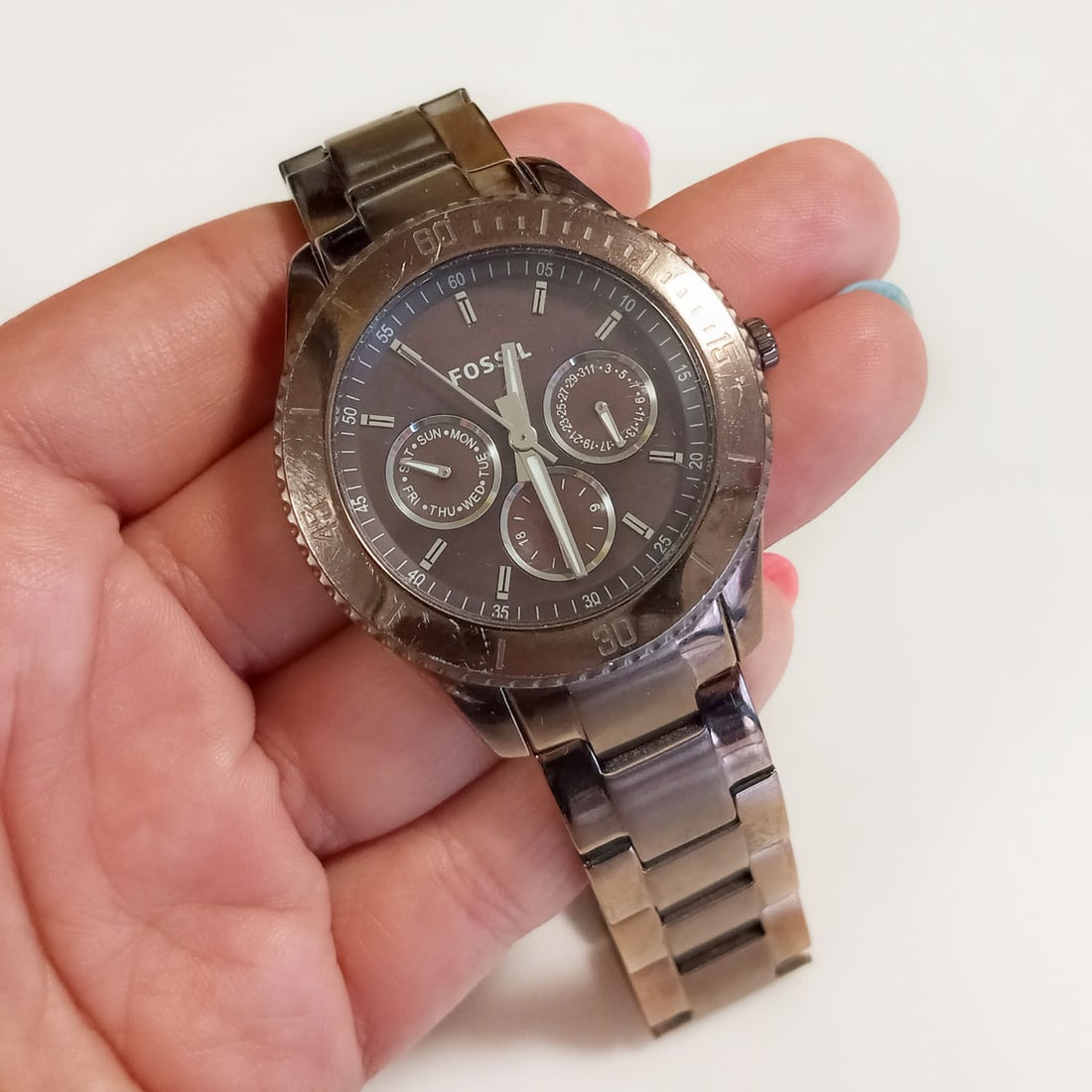 FOSSIL Brown S. Steel chronograph ladies watch ES-3021 (1 of 11)