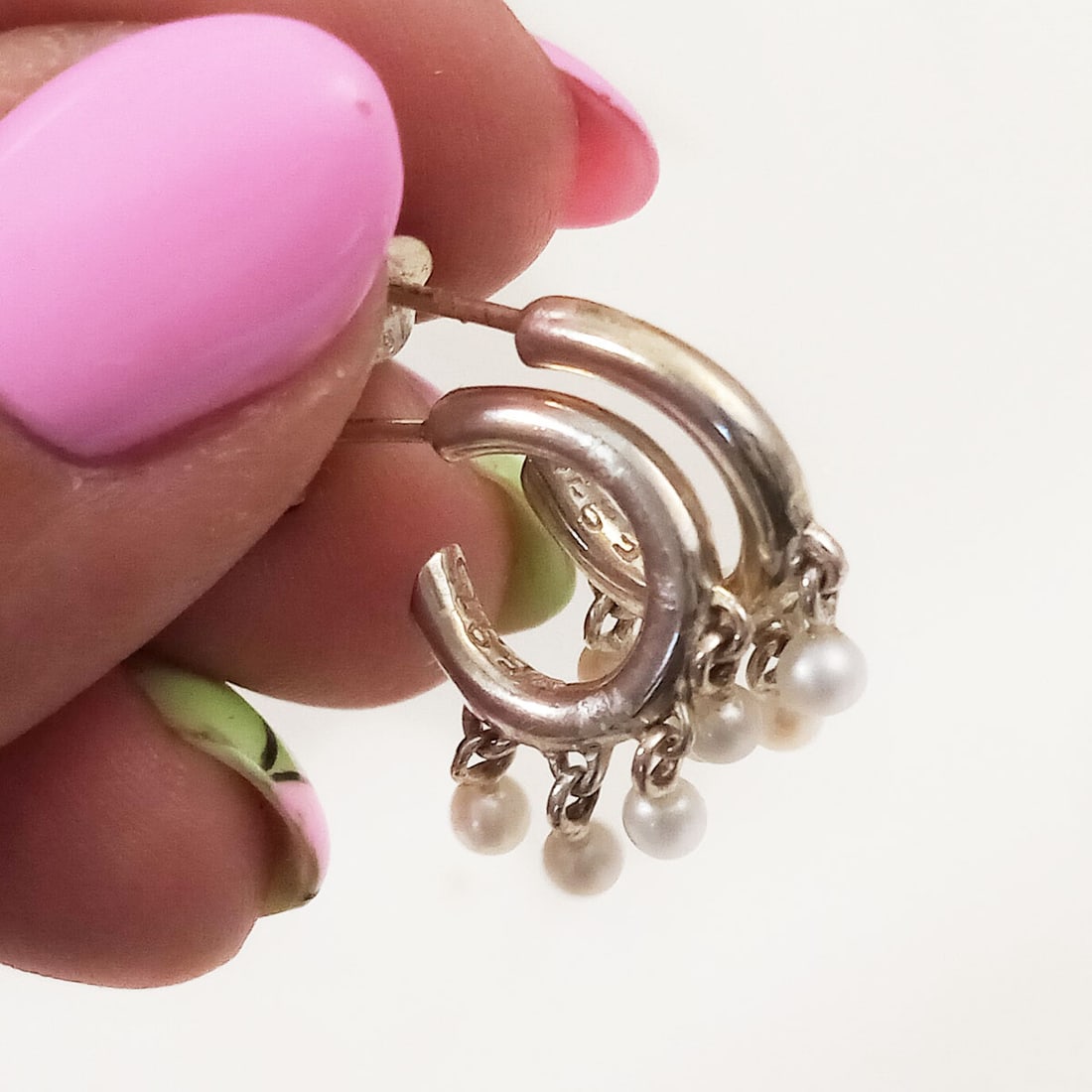 Vintage sterling silver faux pearl dangling earrings (1 of 4)