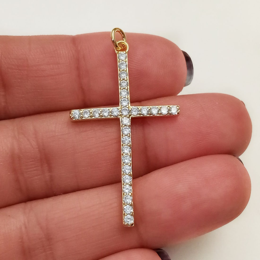 Gold tone clear CZ Cross pendant (1 of 3)