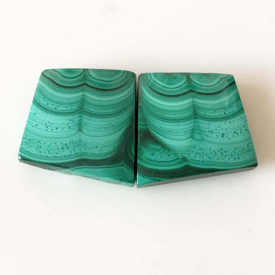 Pair of trapezoid malachite flat cabochons, 47.35 cts (1 of 3)