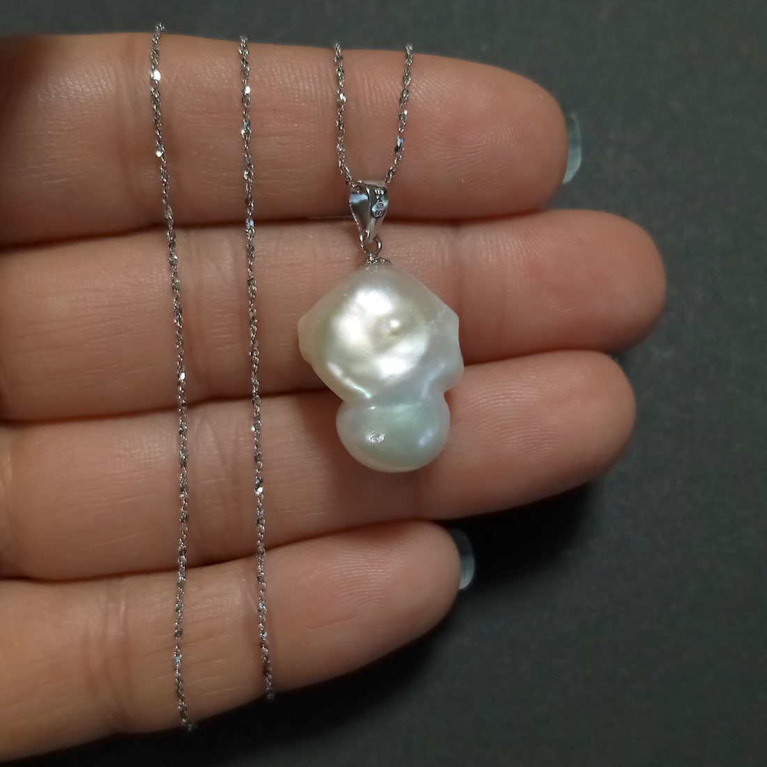Sterling silver baroque white cultured pearl pendant with fancy chain necklace (1 of 4)