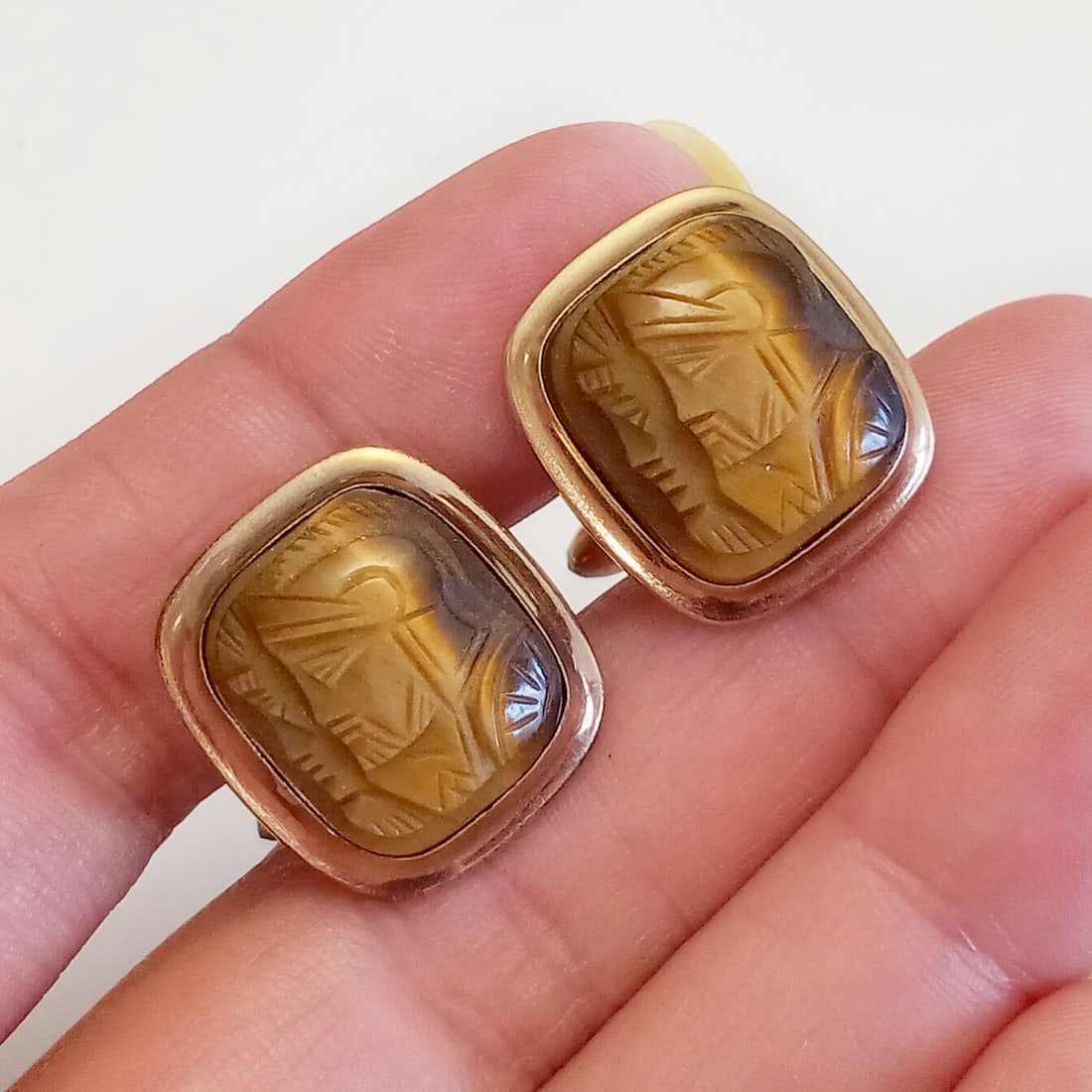 CORRECT QUALITY Vtg 1/20 14KT GF tiger eye cufflinks (1 of 7)