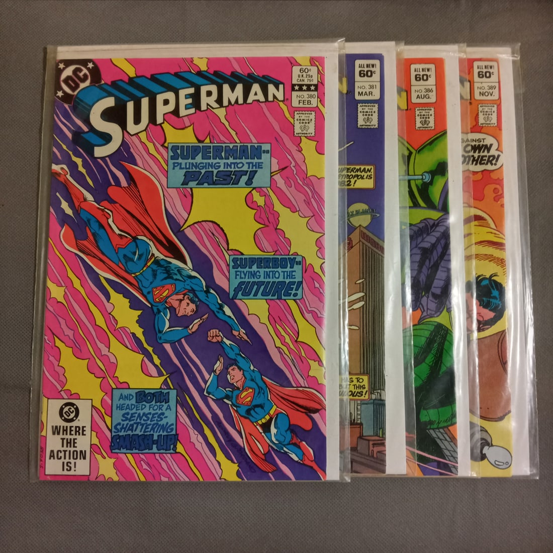 4 SUPERMAN #380, 381, 386, 389 DC comic books: Lot of 4 SUPERMAN #380, 381, 386, 389 DC comic books. Comic books are bagged and boarded