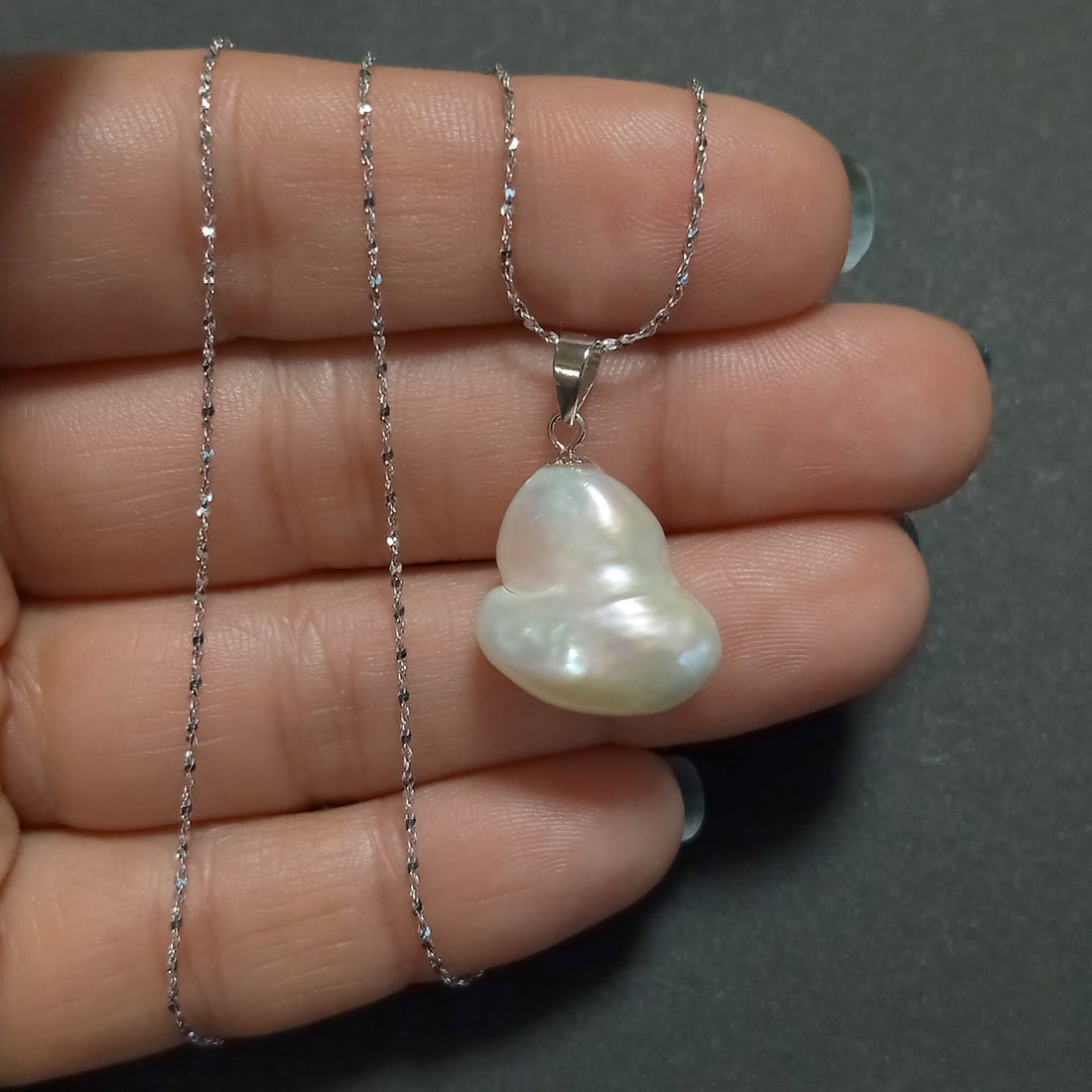 Sterling silver baroque white cultured pearl pendant with fancy chain necklace (1 of 3)