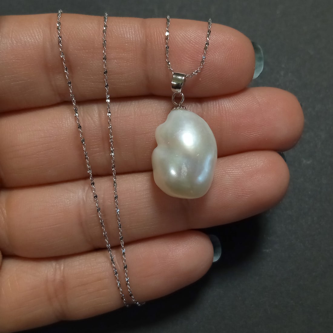 Sterling silver baroque white cultured pearl pendant with fancy chain necklace (1 of 3)