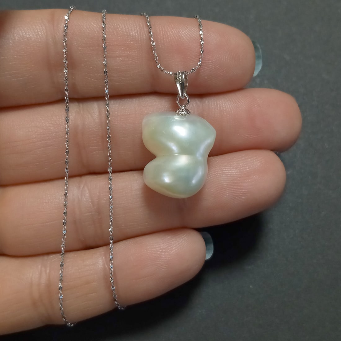 Sterling silver baroque white cultured pearl pendant with fancy chain necklace (1 of 3)