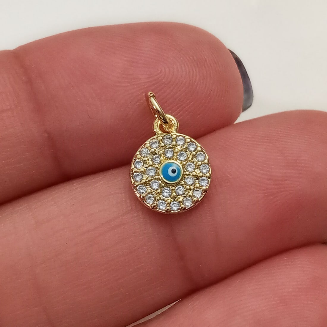Gold tone clear CZ Evil eye tiny charm pendant (1 of 3)