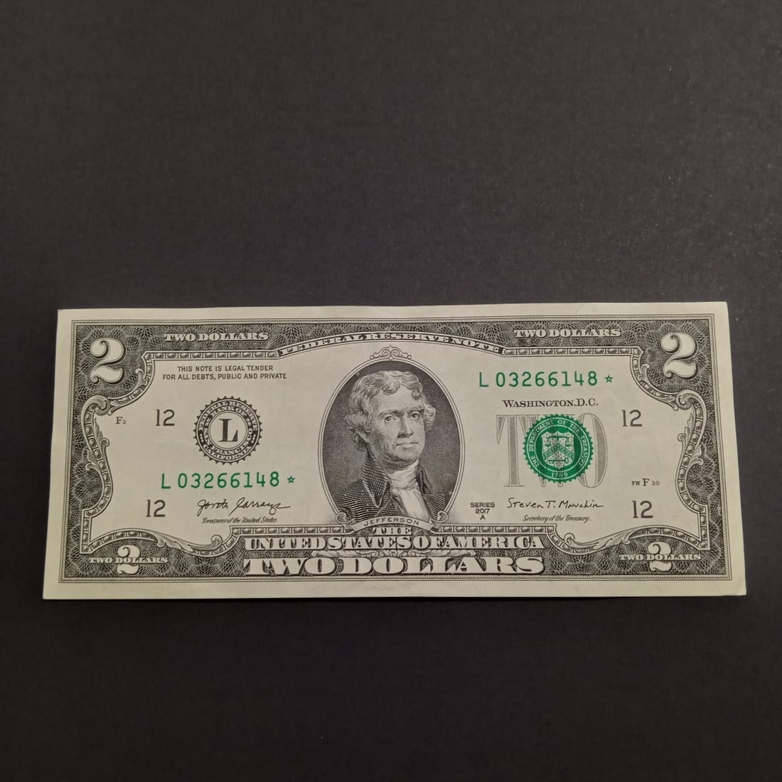 Collectible STAR US 2017A Two dollar $2 bill note, unique number starts with 0, UNC: Collectible STAR US 2017A Two dollar $2 bill note, unique number starts with 0. UNCIRCULATED
