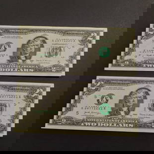 Lot of 2 Collectible US 2017A Two dollar $2 bill notes with consecutive serial numbers, UNC: Lot of 2 Collectible US 2017A Two dollar $2 bill notes with consecutive serial numbers, UNC. Bills are crisp.
