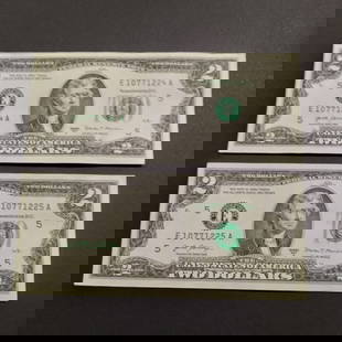 Lot of 2 Collectible US 2017A Two dollar $2 bill notes with consecutive serial numbers, UNC: Lot of 2 Collectible US 2017A Two dollar $2 bill notes with consecutive serial numbers, UNC. Bills are crisp.