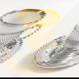 LENOX WHITING Sterling silver set of cup and saucer: FRANK M. WHITING and COMPANY and LENOX porceilain Vintage early 20th century Sterling silver demitasse espresso cup holder and saucer and porcelain with gold rim Demitasse cup inserts. Set of 1 Cup ho