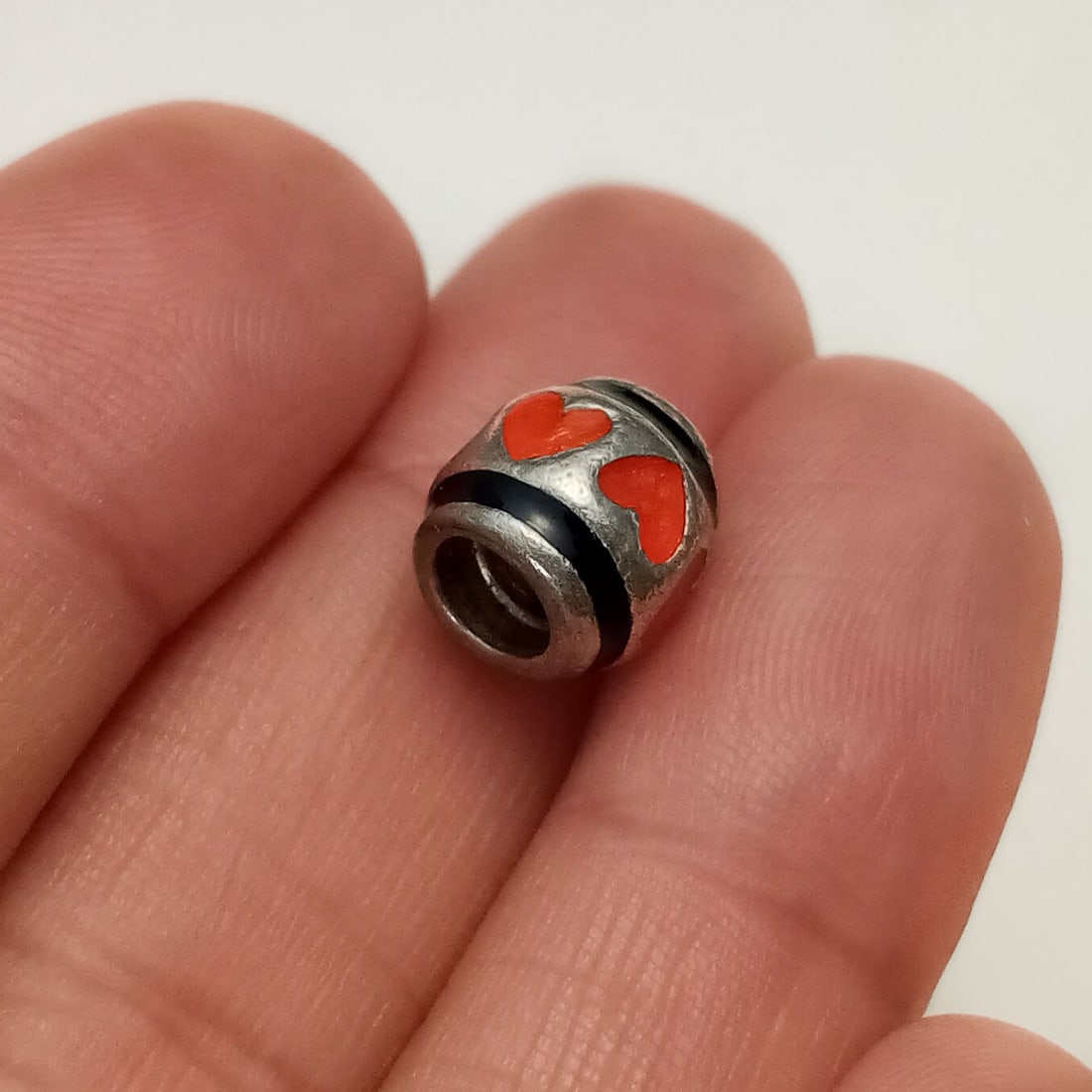 Sterling silver enamel hearts barrel shape charm (1 of 5)