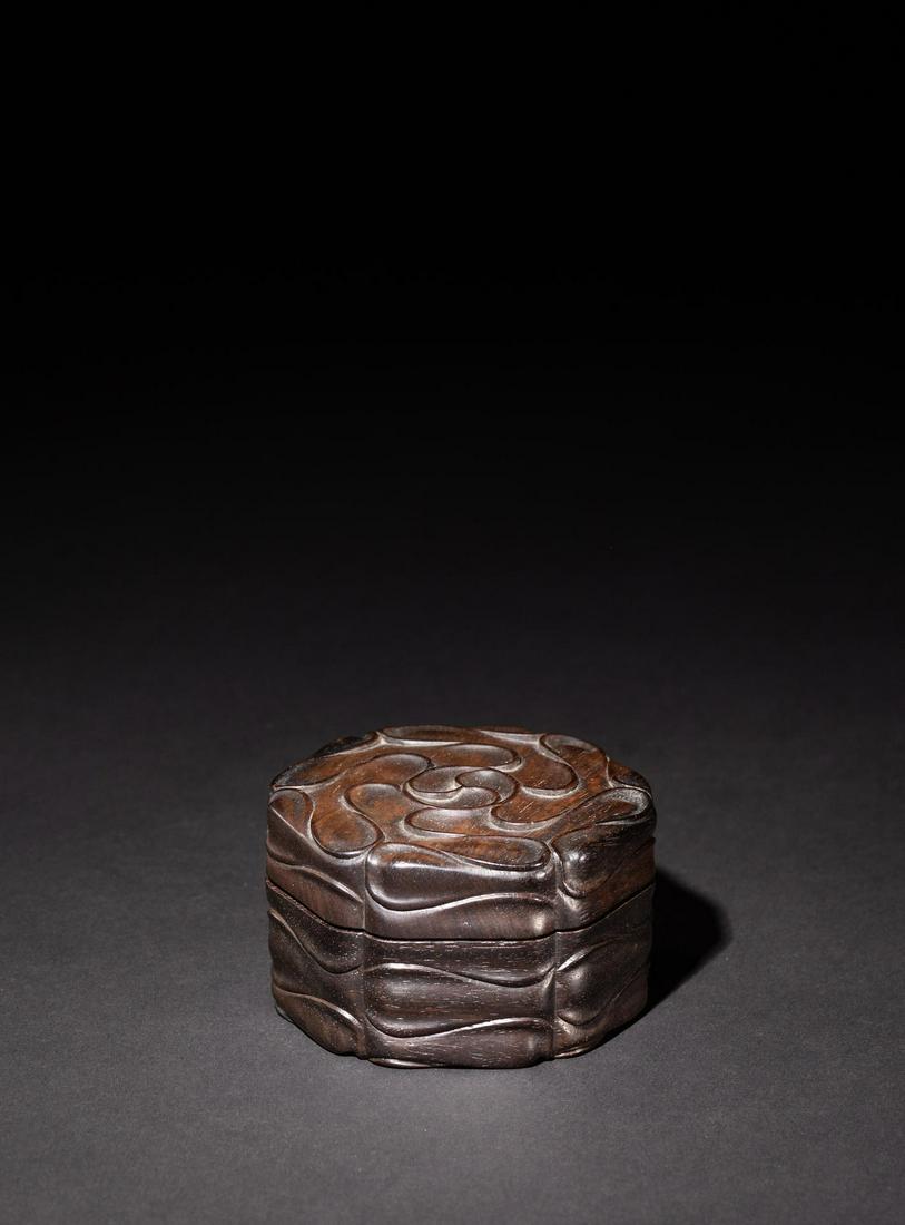 A Fine Hexagonal Zitan Carved Cover Box with Cover (1 of 6)
