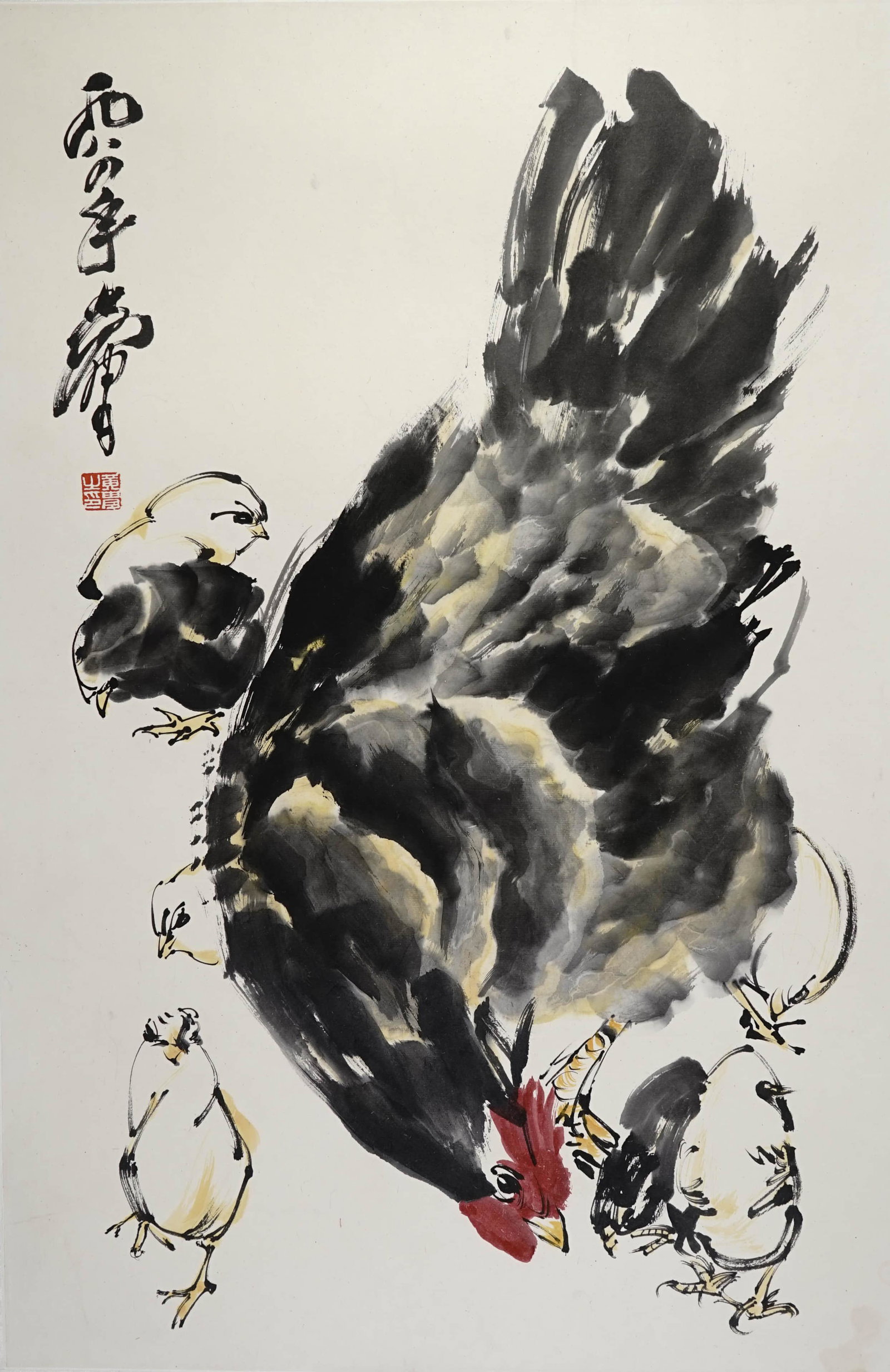 A Chinese Hen Painting, Huang Zhou Mark: Length:69cm, Width:45cm,
