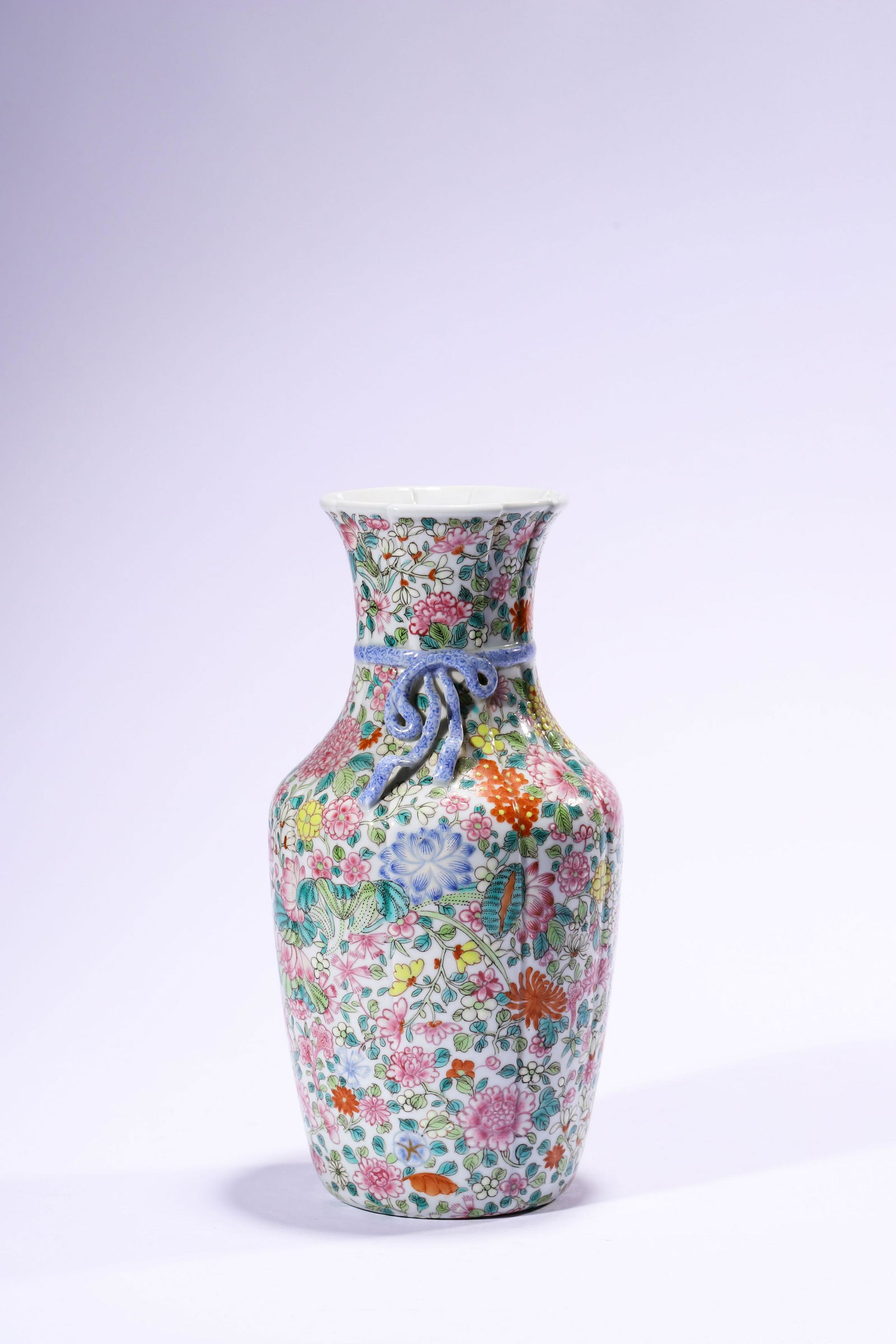 A Famile Rose "Mille Fleur" Vase, Qingyitang Mark, (1 of 3)