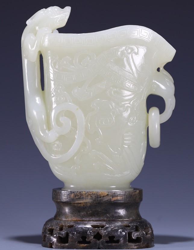 A CARVED WHITE JADE CHILONG CUP (1 of 9)