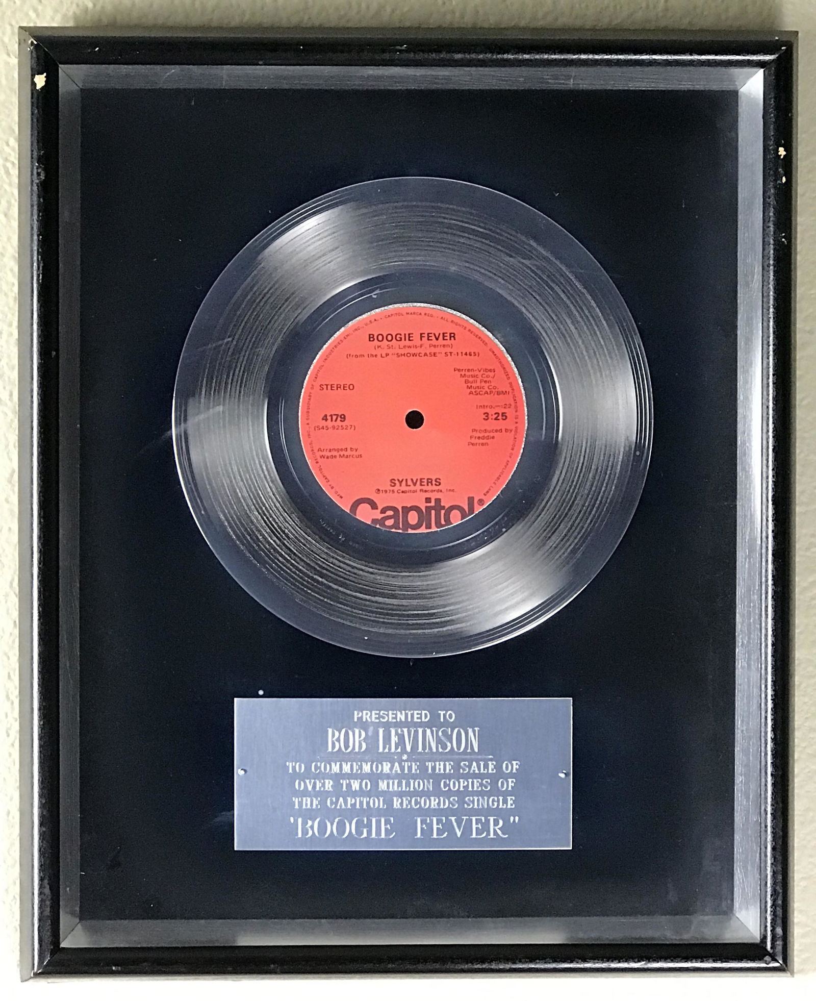 The Sylvers "Boogie Fever" 1976 Label Award (1 of 6)