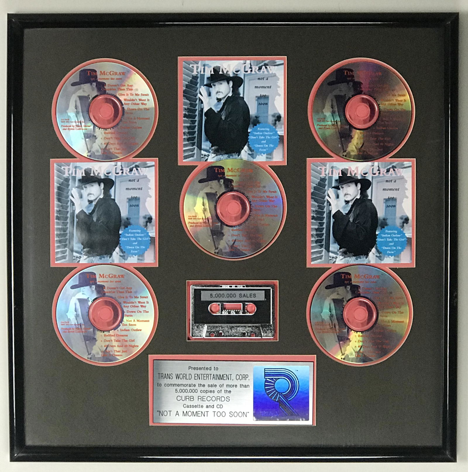 Tim McGraw Not A Moment Too Soon RIAA 5x Multi-Platinum (1 of 6)