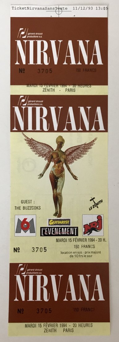Nirvana Original 1994 Canceled Paris Show Ticket (1 of 5)