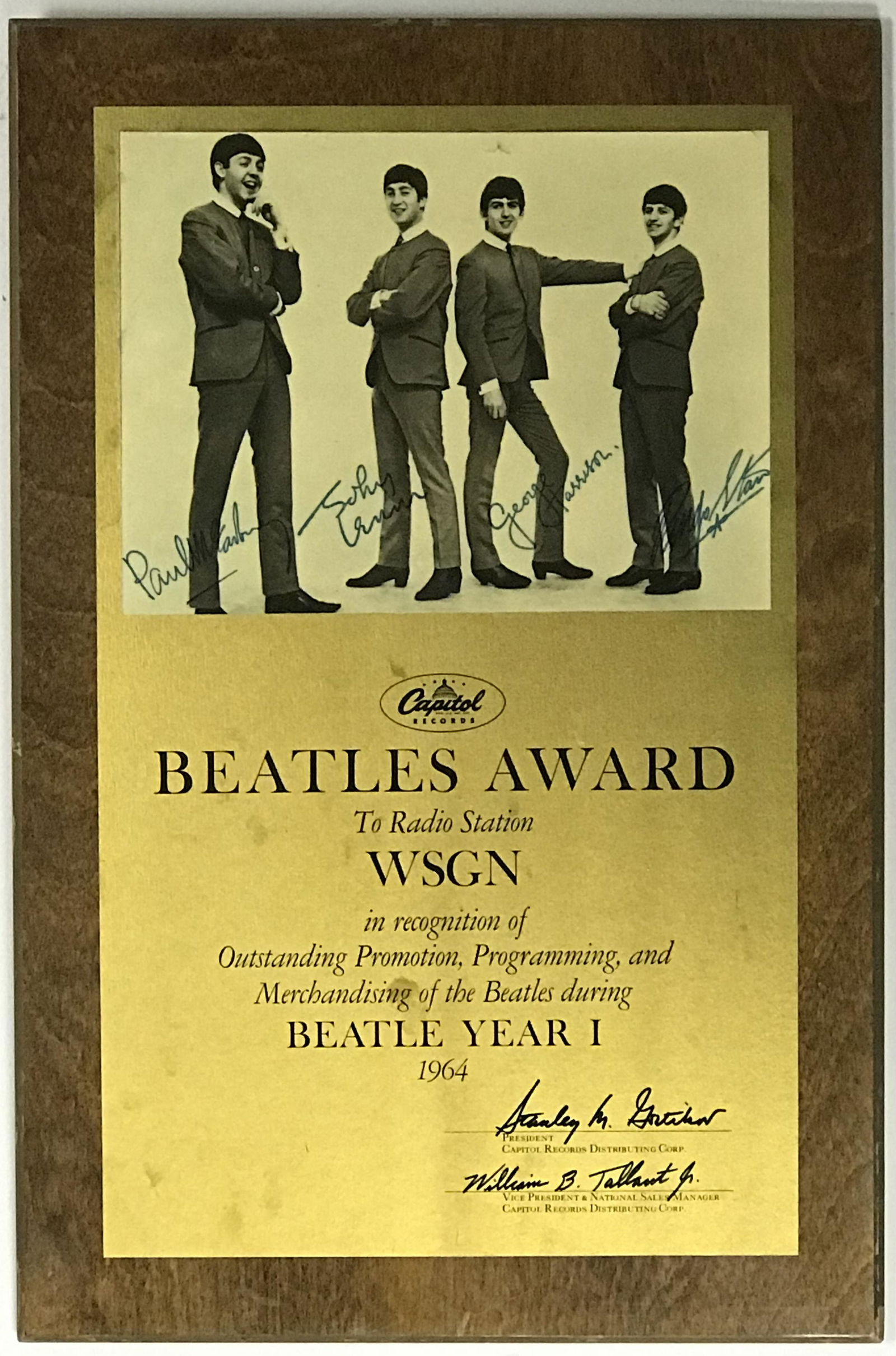 Beatles 1964 Capitol Records Radio Award - RARE (1 of 5)