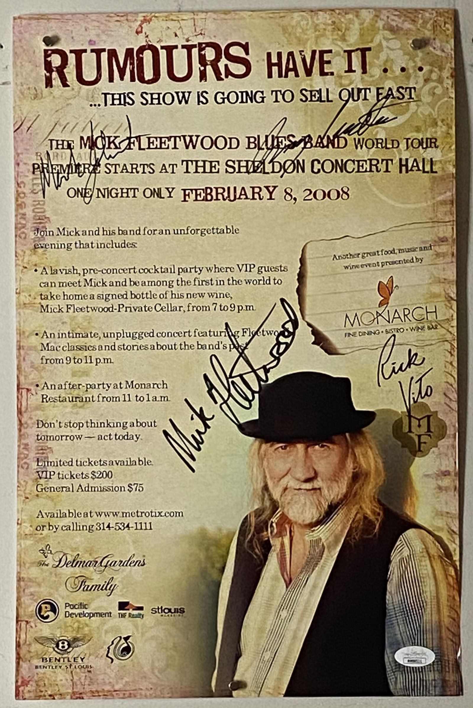 Mick Fleetwood Signed Concert Poster 2008 w/ JSA COA (1 of 6)