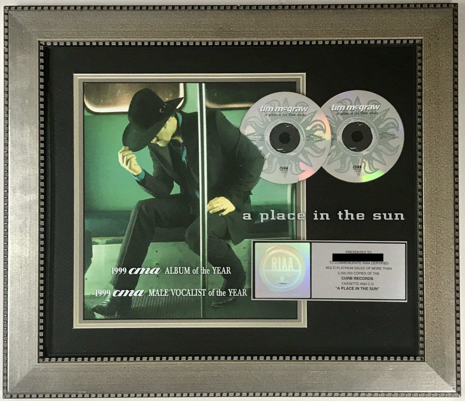 Tim McGraw A Place In The Sun RIAA 2x Platinum Award (1 of 10)