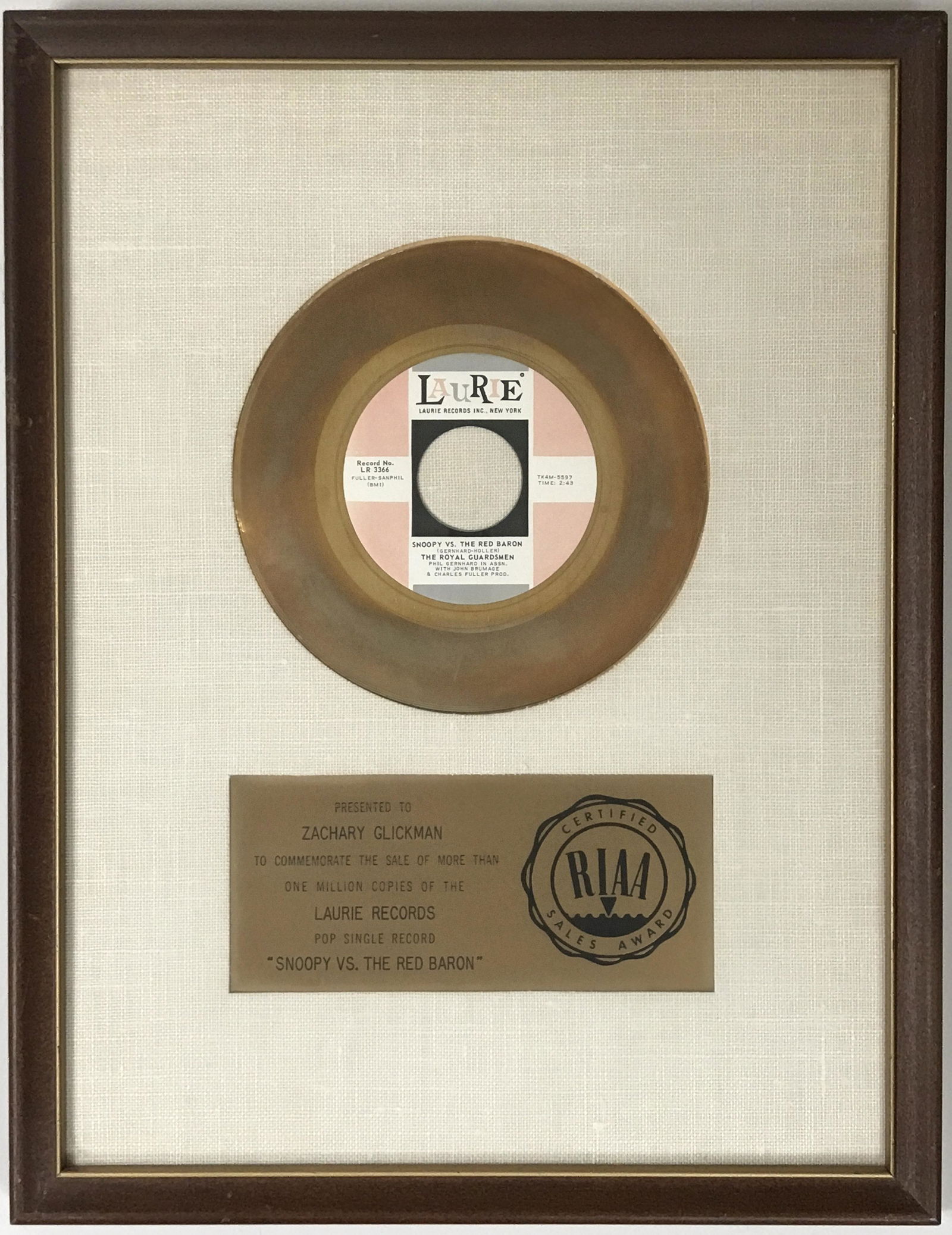 The Royal Guardsmen "Snoopy Vs. Red Baron" RIAA Gold (1 of 7)