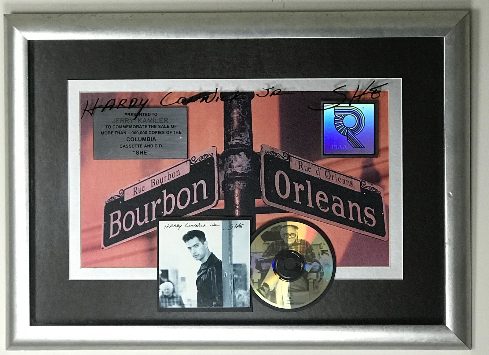 Harry Connick Jr. She RIAA Platinum Album Award: RIAA Platinum Album award for Harry Connick, Jr. album She, which was released on July 8, 1994 and by January 31, 1995 was certified Platinum by the RIAA. <