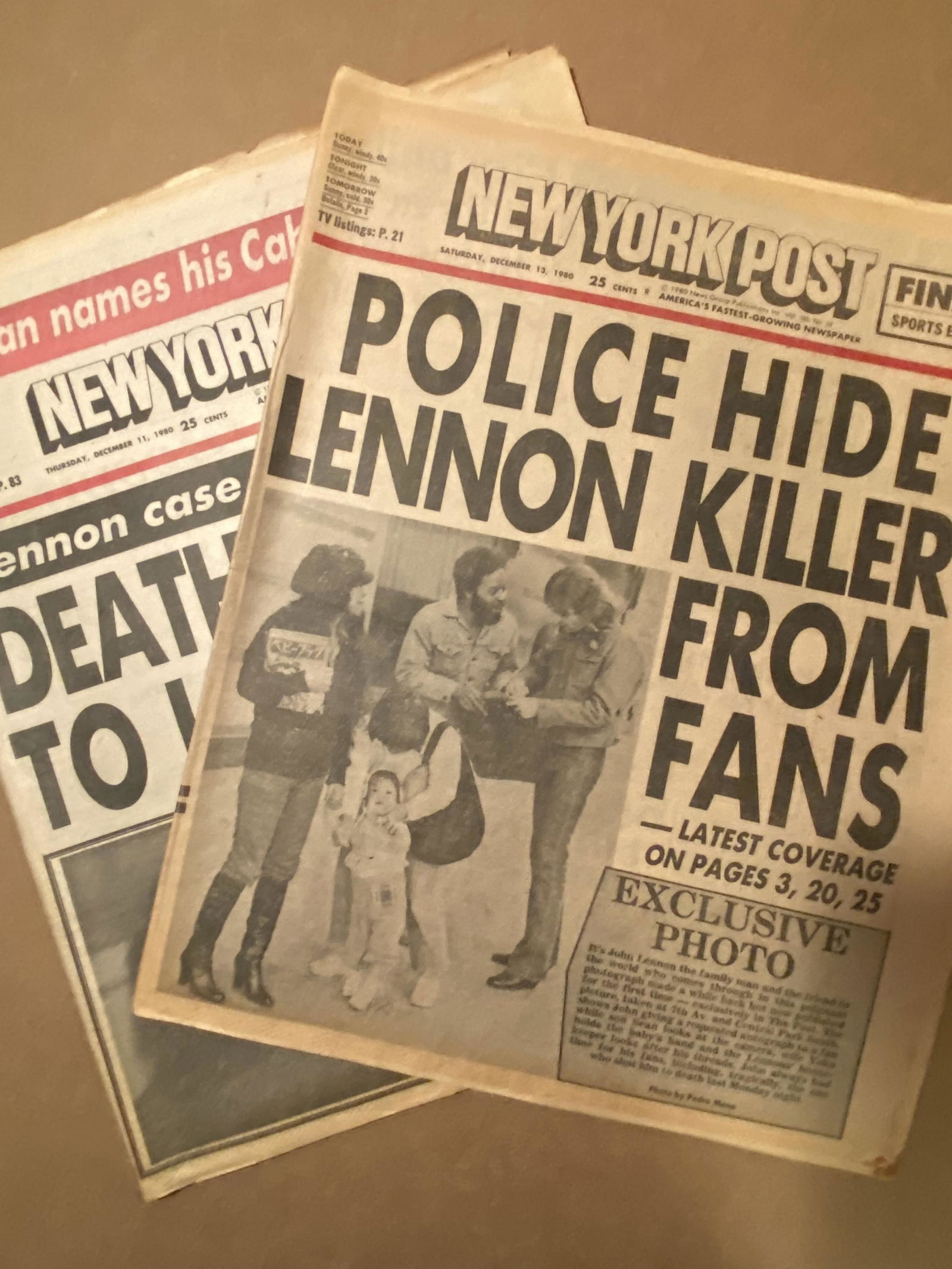 Beatles John Lennon RIP original 1980s New York Posts -: Rare original 1980 New York Post newspapers covering the untimely death of John Lennon of the Beatles. These are the entire original section of the newspapers, not just the cover or a clippi