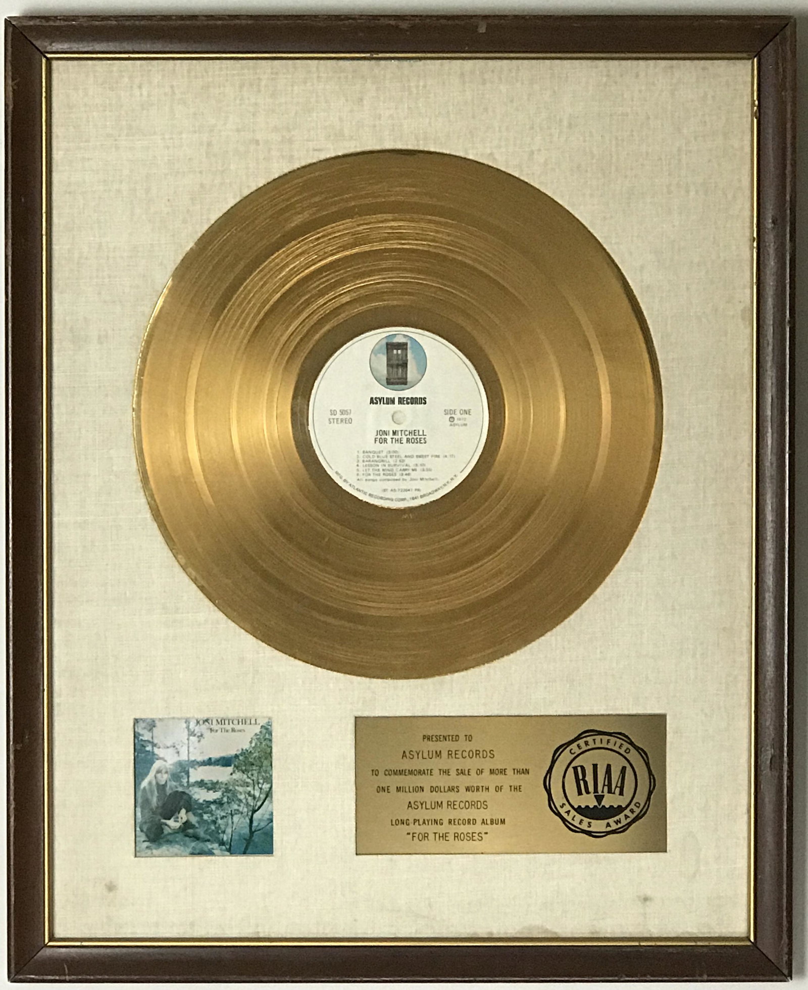 Joni Mitchell For The Roses RIAA Gold LP Award - RARE (1 of 6)