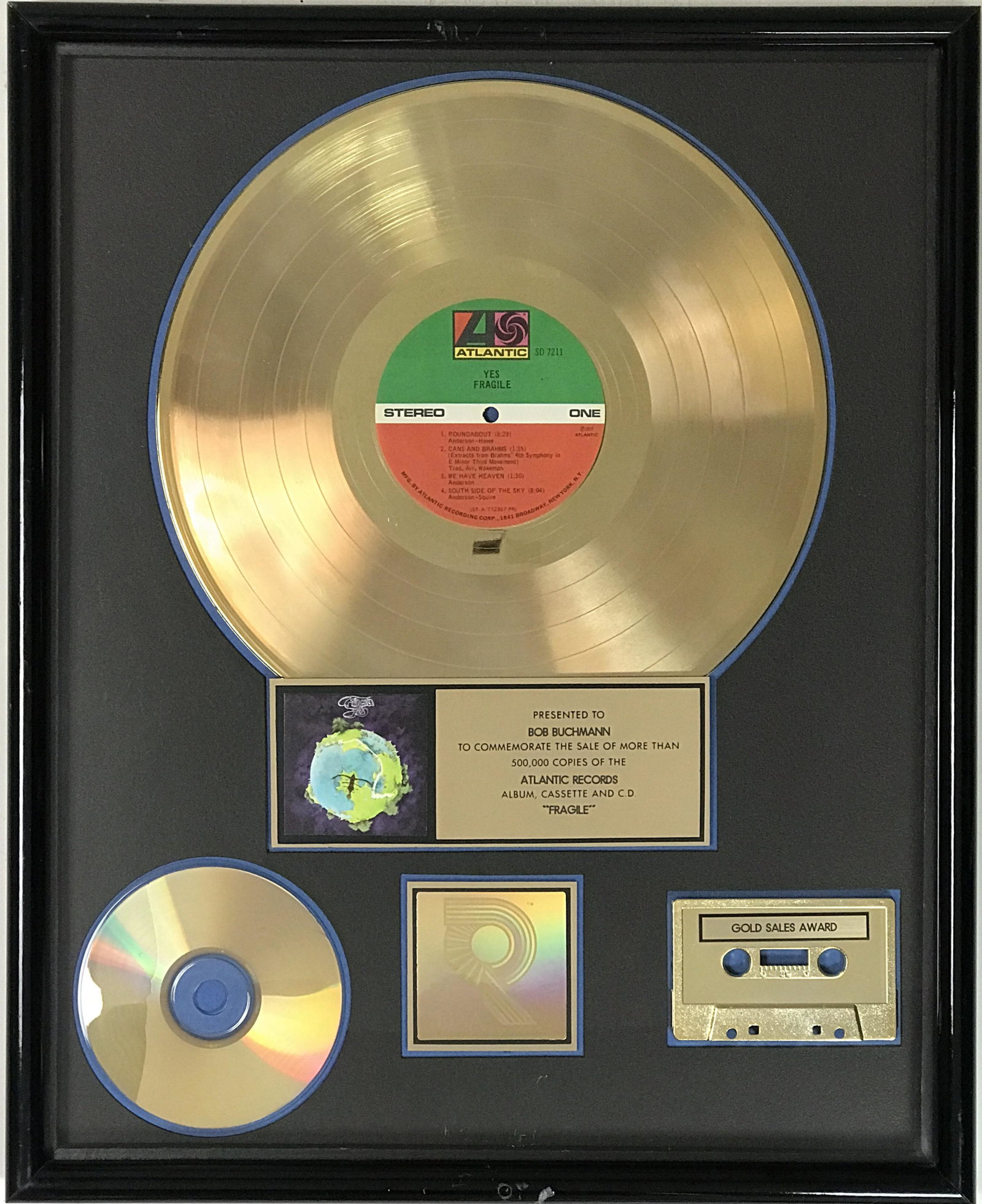 Yes Fragile RIAA Gold Album Award: RIAA Gold LP award for Yes album Fragile. Released as the group's fourth studio album on Nov. 26, 1971, the album was certified Gold by the RIAA on Mar. 10, 1972 for 500,000 copies
