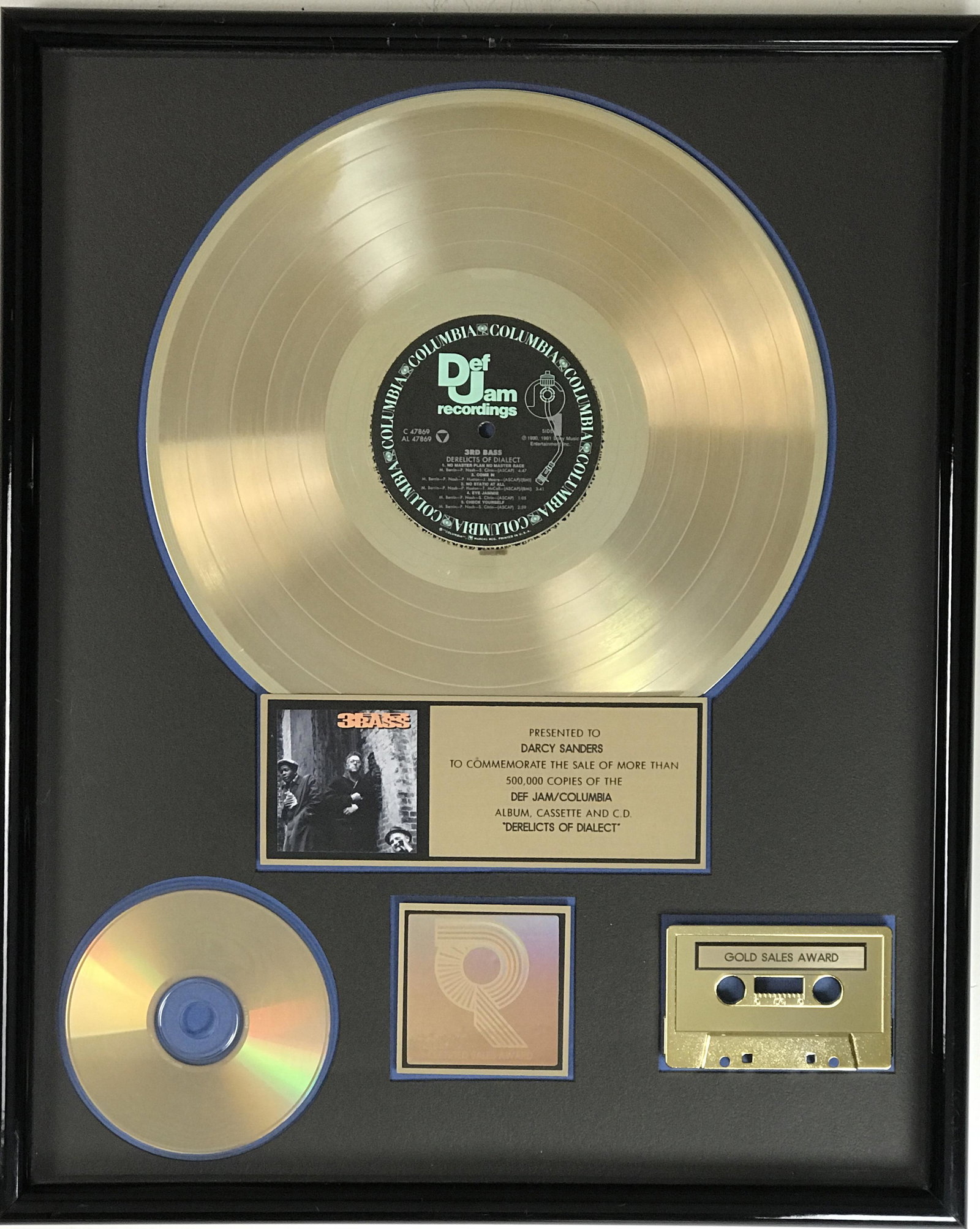 3rd Bass Derelicts Of Dialect RIAA Gold Award: RIAA Gold Award for 3rd Bass album Derelicts Of Dialect. Released on Dec. 14, 1991 it was certified Gold by the RIAA on Sept. 17, 1991 for 500,000 copies sold. "Pop Goes the Weasel",