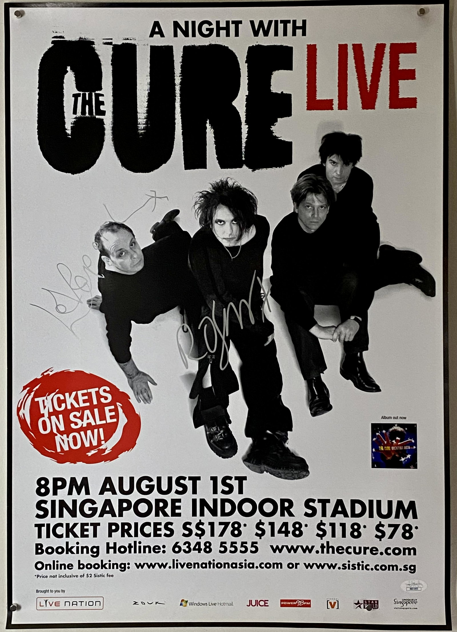 The Cure Poster Signed by R Smith & L Tolhurst w/JSA LOA: Concert poster for The Cure signed by guitarist, lead vocalist, and songwriter Robert Smith and drummer and sometime keyboardist Lol Tolhurst. Concert poster is likely from 2011 and is unframed. Featu